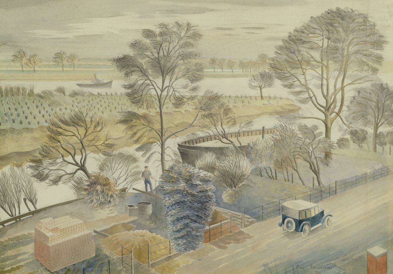 Thames-joki Hammersmithissä tekijältä Eric Ravilious