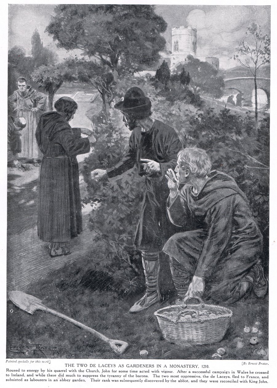 Kaksi de Laceyt puutarhureina luostarissa AD1210, 1920-luku tekijältä Ernest Prater