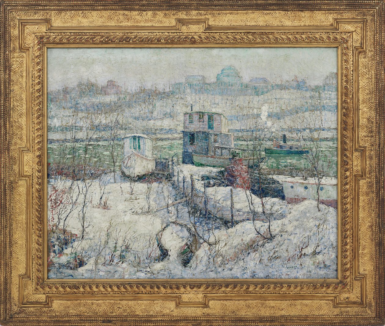 Venevaja, talvi, Harlem-joki, n. 1916 tekijältä Ernest Lawson