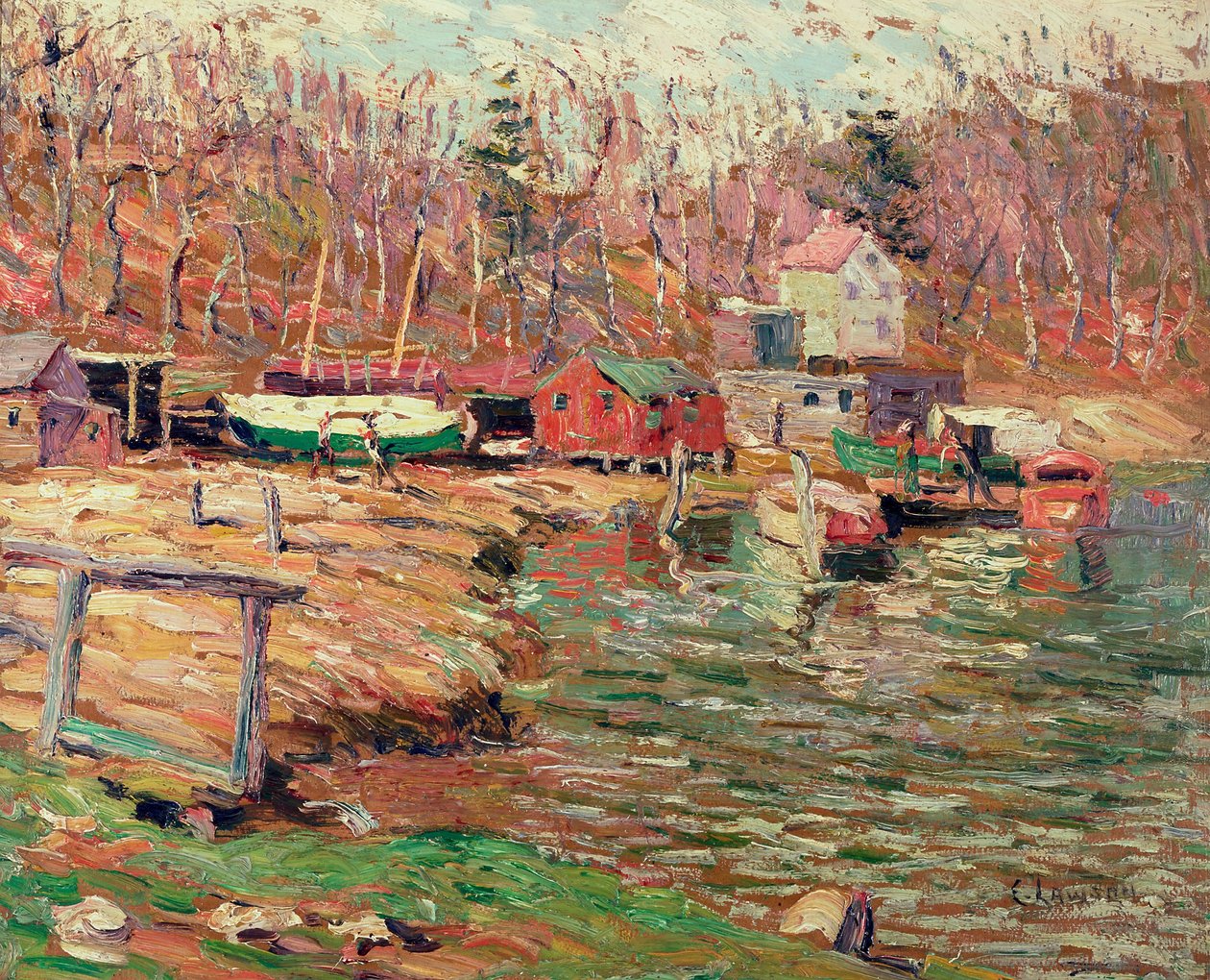 Harlem River Scene (öljy masoniittiin) tekijältä Ernest Lawson