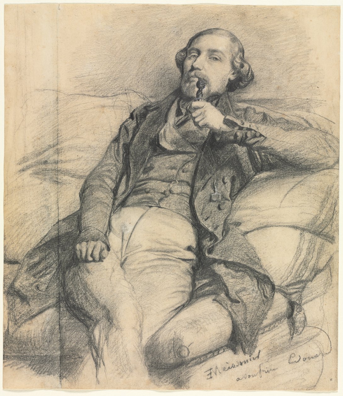 Mies tupakoi, 1800-luku. tekijältä Jean Louis Ernest Meissonier