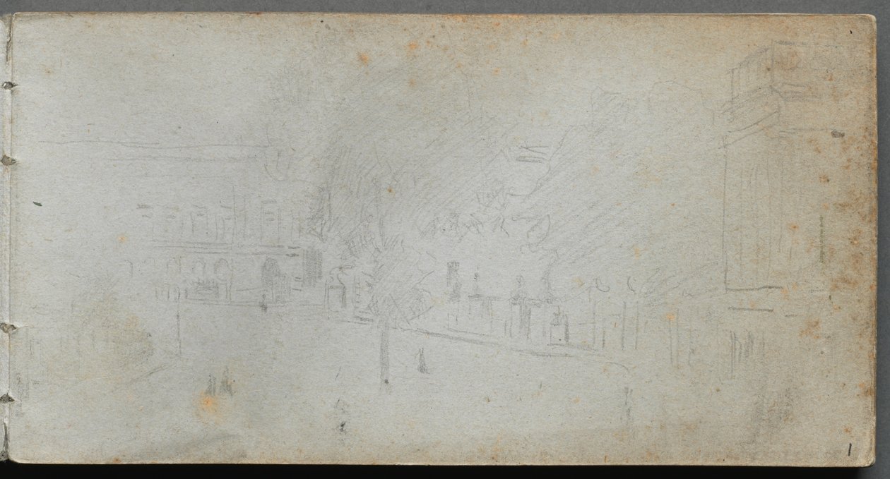 Luonnoskirja, sivu 01: Street Scene, 1905-10. tekijältä Jean Louis Ernest Meissonier