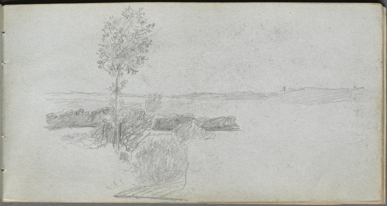 Luonnoskirja, sivu 28: Maisematutkimus tekijältä Ernest Meissonier