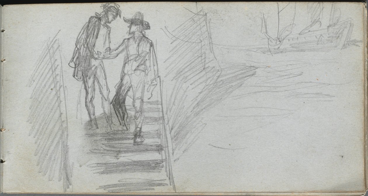 Luonnoskirja, sivu 64: Figuurit portaissa tekijältä Ernest Meissonier