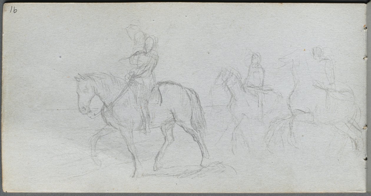 Luonnoskirja, sivu 91: Figuurit hevosen selässä. tekijältä Jean Louis Ernest Meissonier