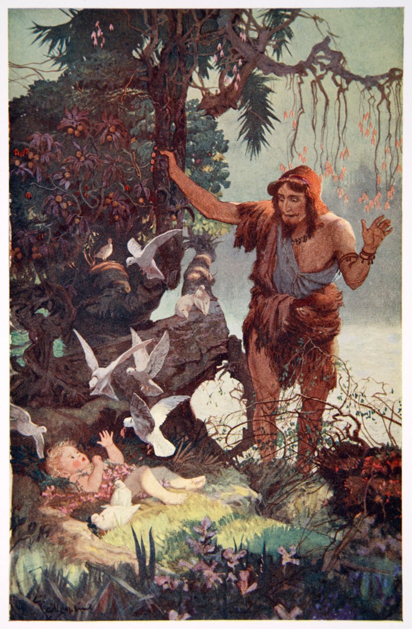 "Paimen löytää Semiramus-vauvan", 1915. "Paimen löytää Semiramus-vauvan", 1915. tekijältä Ernest Wellcousins