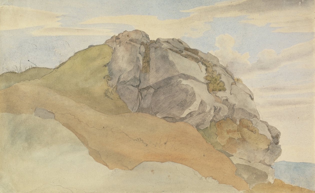 Rocky Outcropping (recto), Rocky Forest ja rattaat (verso) tekijältä Ernst Ferdinand Oehme