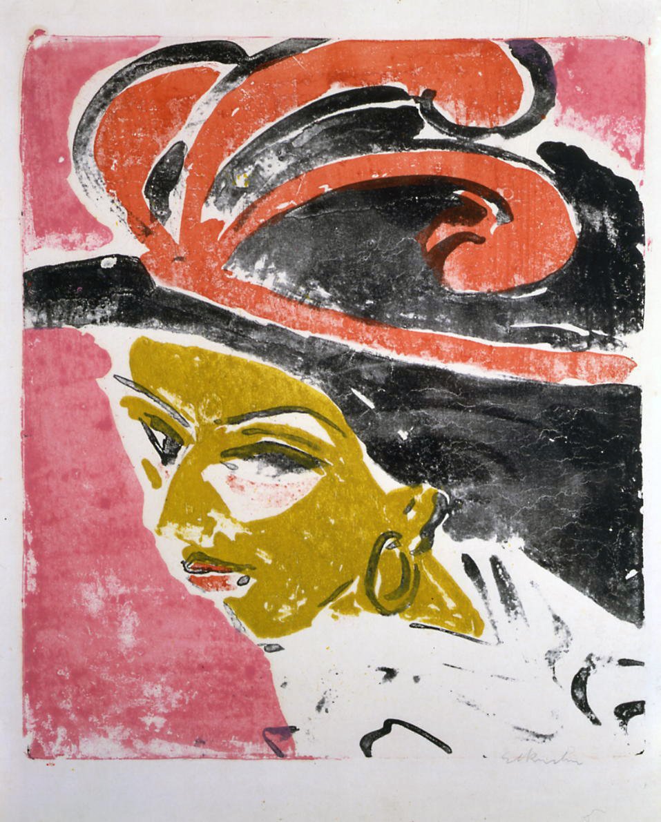 Kokottenkopf mit Federhut tekijältä Ernst Ludwig Kirchner