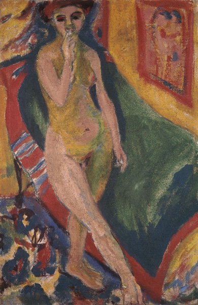 Nacktes Mädchen vor grünem Sohva tekijältä Ernst Ludwig Kirchner