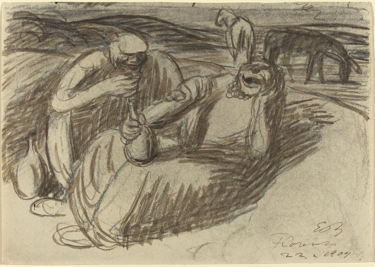 Italian talonpojat viinipulloilla, 1909. tekijältä Ernst Barlach