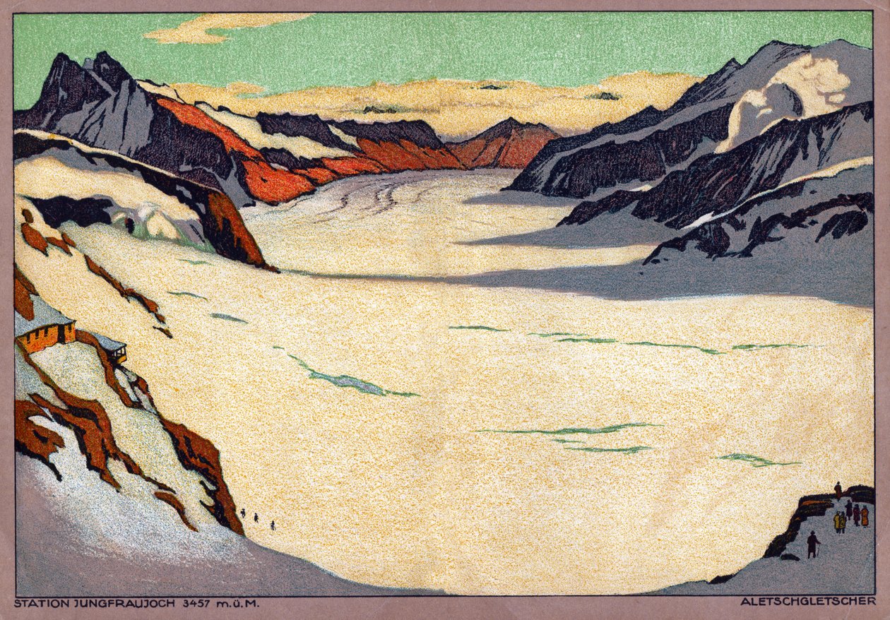 Aletschin jäätikkö (kuvitus, n. 1920-1930) tekijältä Ernst Emil Schlatter