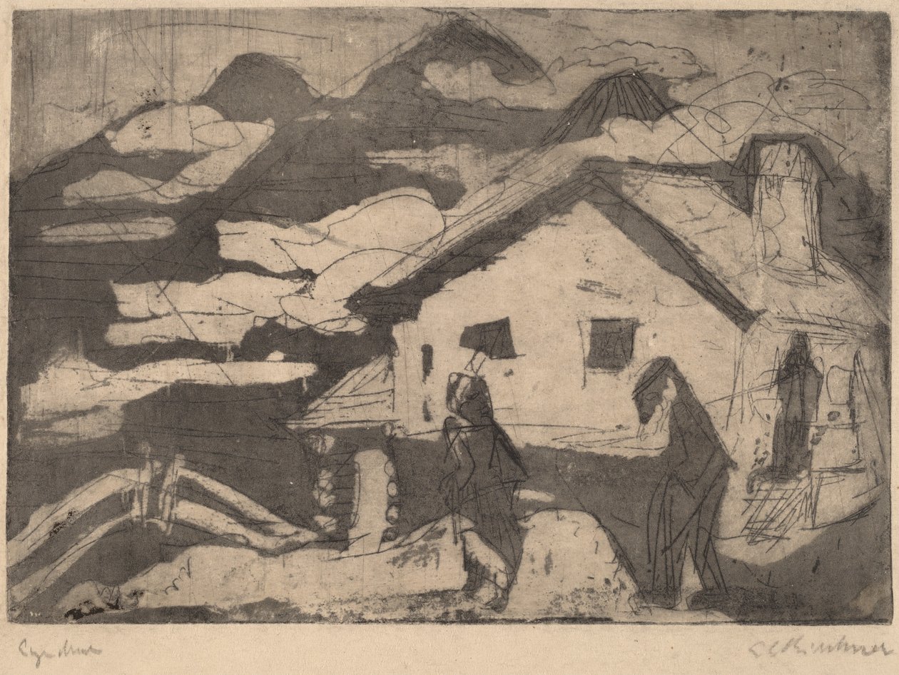 Alppimajat sumussa, 1920. tekijältä Ernst Ludwig Kirchner