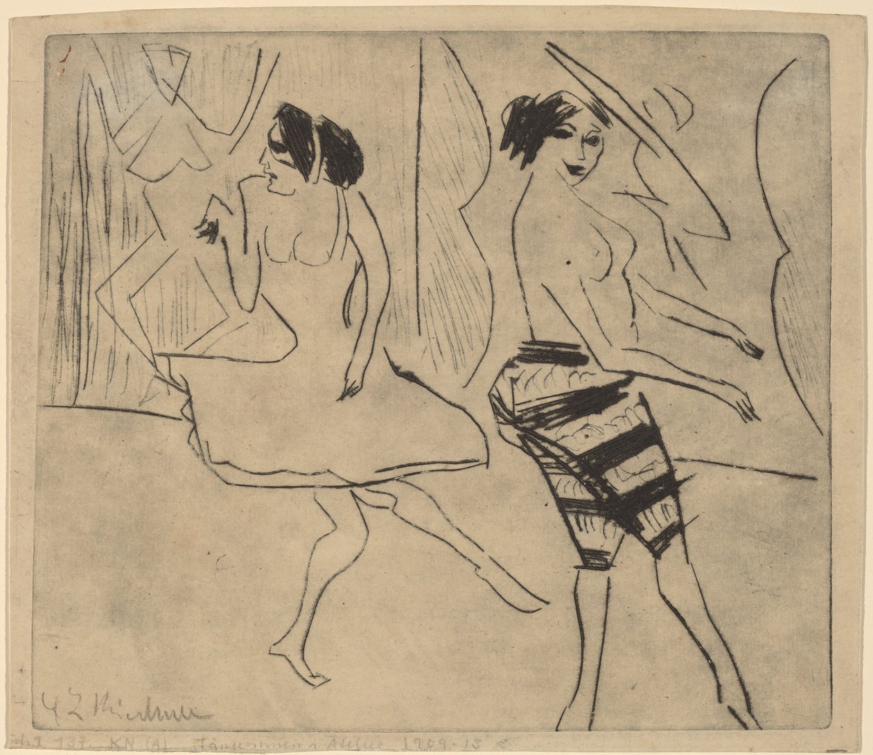 Tanssijat studiossa, 1911. tekijältä Ernst Ludwig Kirchner