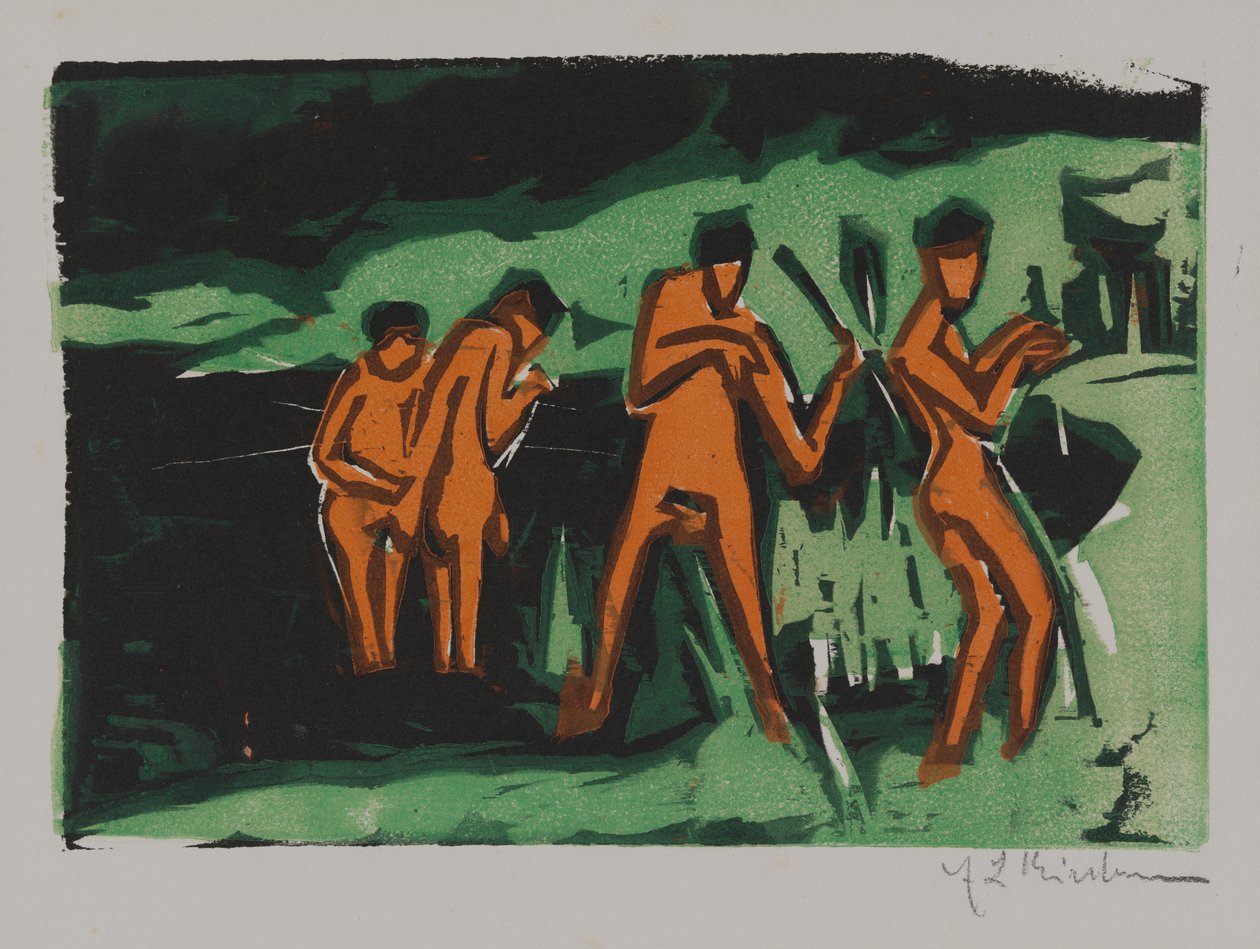 Kylpijät heittelevät kaislaa tekijältä Ernst Ludwig Kirchner