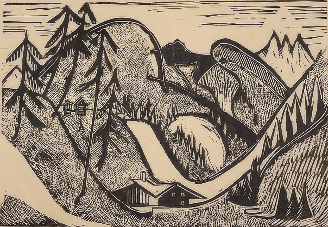Vuoristomaisema lähellä Glarusia. 1933 tekijältä Ernst Ludwig Kirchner