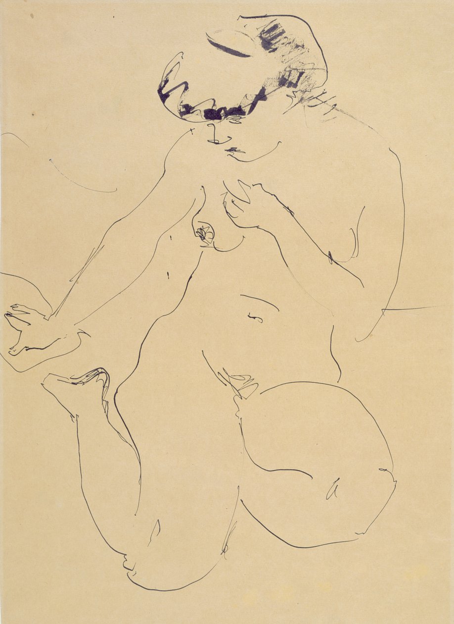 Hiipivä alaston (kynä ja sivellin paperilla) tekijältä Ernst Ludwig Kirchner