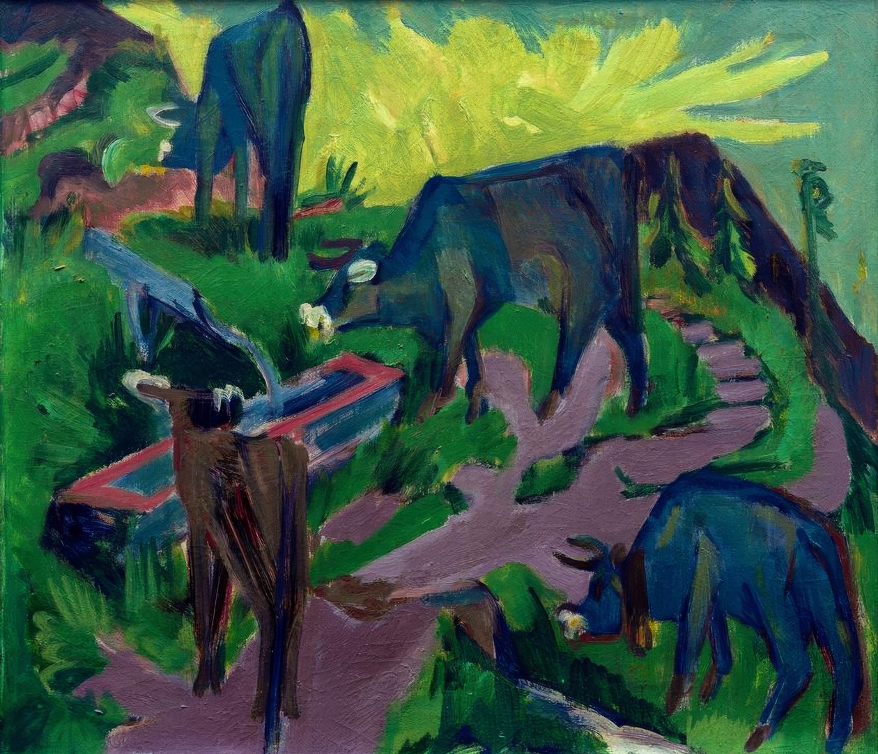 Lehmät auringonlaskun aikaan tekijältä Ernst Ludwig Kirchner