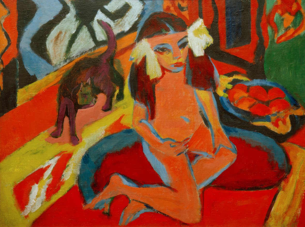 Mädchen mit Katze, Fränzi tekijältä Ernst Ludwig Kirchner