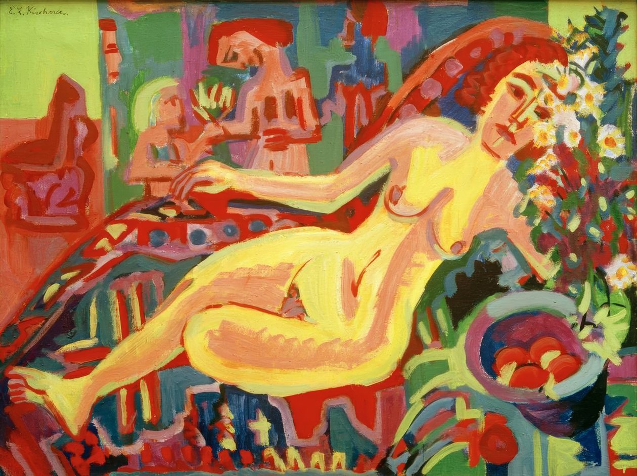 Nacktes Mädchen auf Diwan tekijältä Ernst Ludwig Kirchner