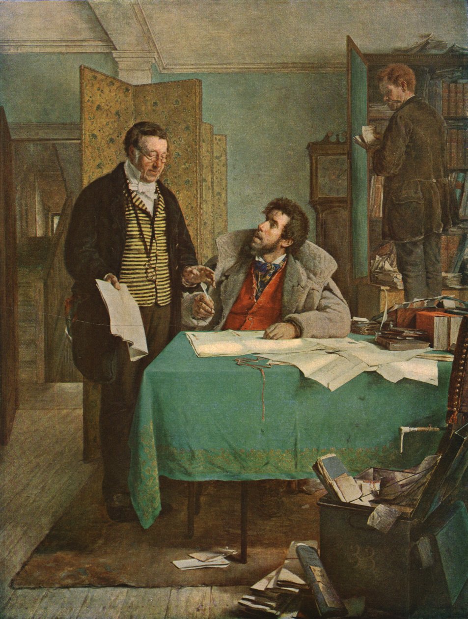 Uuden vuokrasopimuksen allekirjoittaminen, 1868, c1930. tekijältä Erskine Nicol