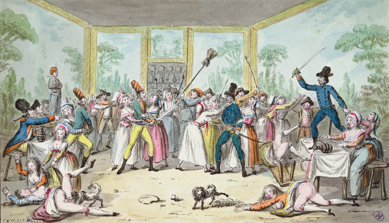 Melkoinen kohtaus tavernassa Ranskan vallankumouksen aikana, noin 1789 tekijältä Etienne Bericourt