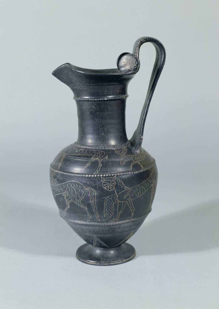 Kannu griffiineillä, Bucchero Ware, etruskit, 650-550 eKr. (keramiikka) tekijältä Etruscan