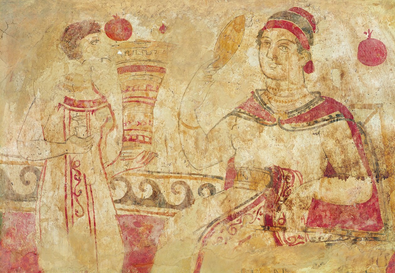 Nainen wc:ssä, hautauskohtaus, samniittikausi, 5.-4. vuosisadalla eKr. (seinämaalaus) tekijältä Etruscan