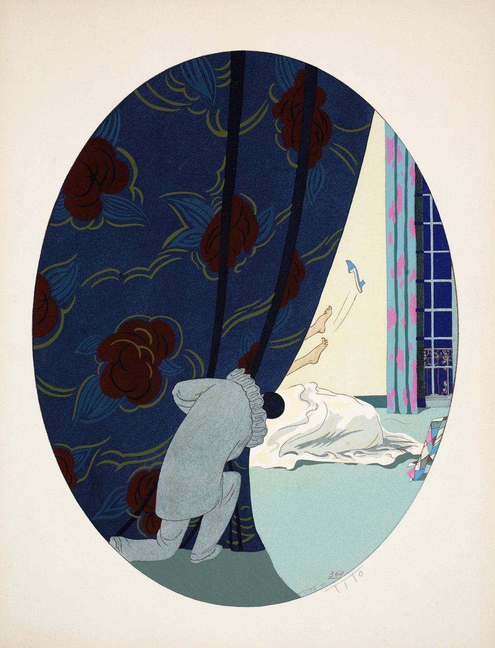 Viisi aistia – kuulo, näkö, haju, kosketus ja maku, pub. Pariisi, 1925 (stensiiliprintti) tekijältä Ettore Tito