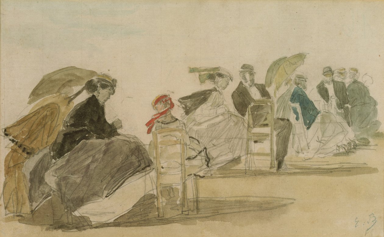 Trouvillen ranta (wc ja kynä paperilla) tekijältä Eugene Louis Boudin