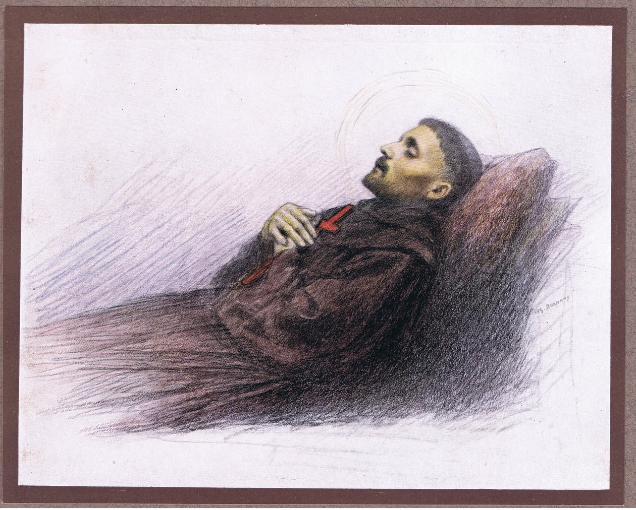 Pyhä Franciscus kuolinvuoteellaan, 1919 tekijältä Eugene Burnand