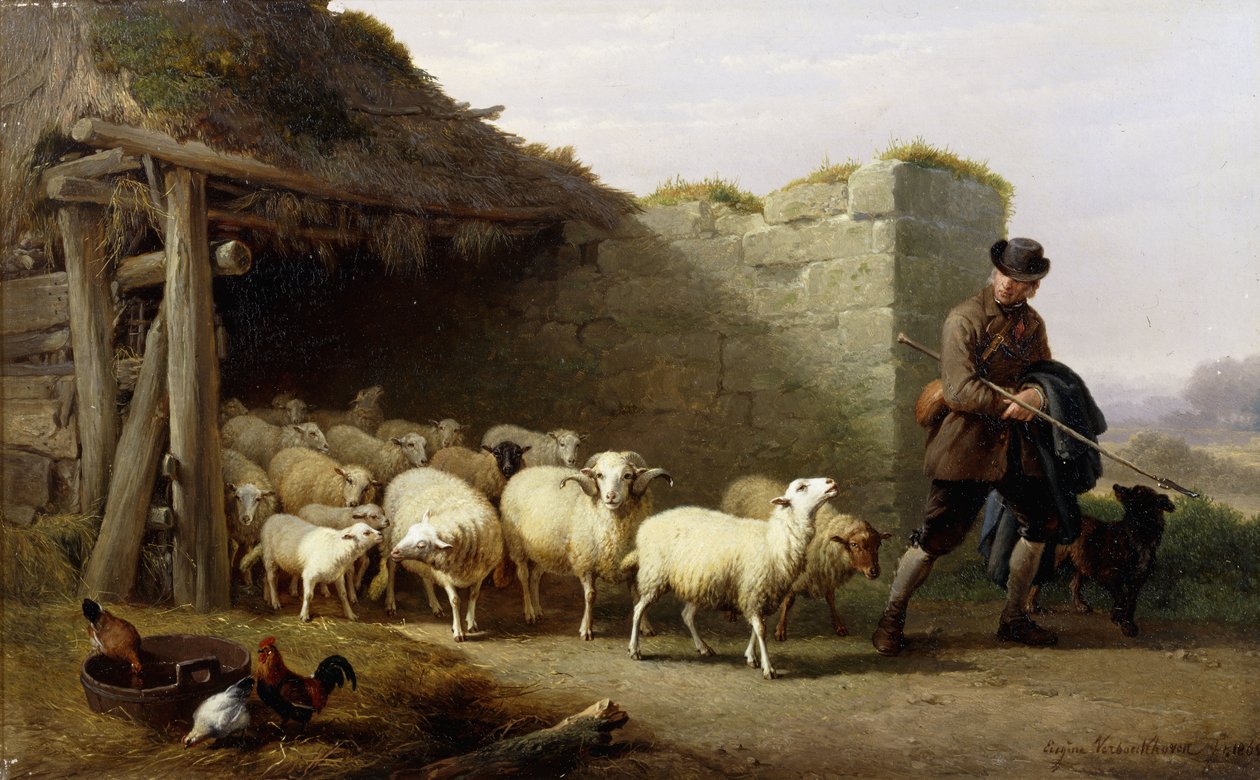 Paimen ja hänen laumansa, 1862 tekijältä Eugene Joseph Verboeckhoven