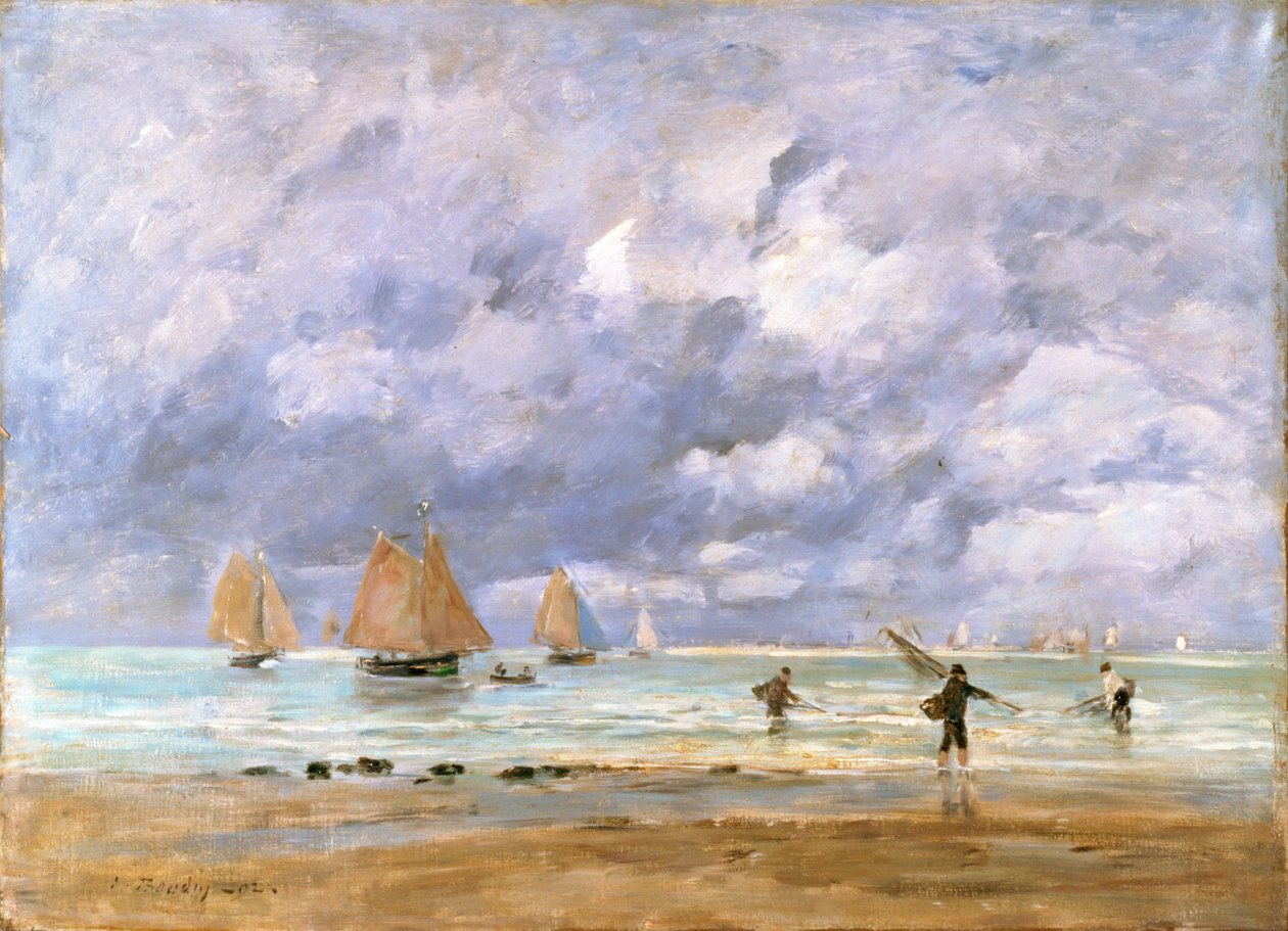 Kalastajat ja purjeveneet Trouvillessa, 1892 tekijältä Eugene Louis Boudin