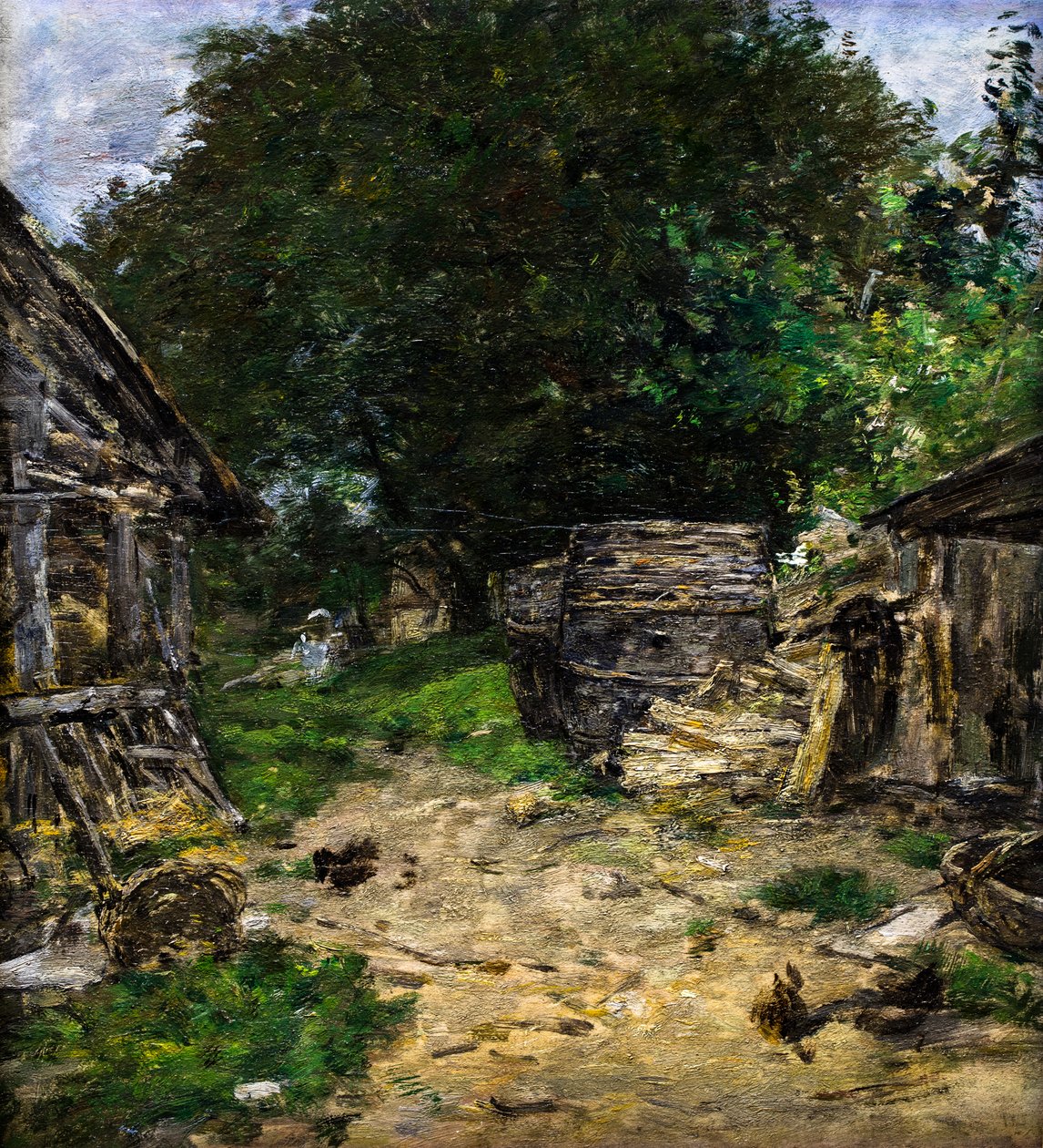 Maisema. Maatilan sisäpiha tekijältä Eugene Louis Boudin