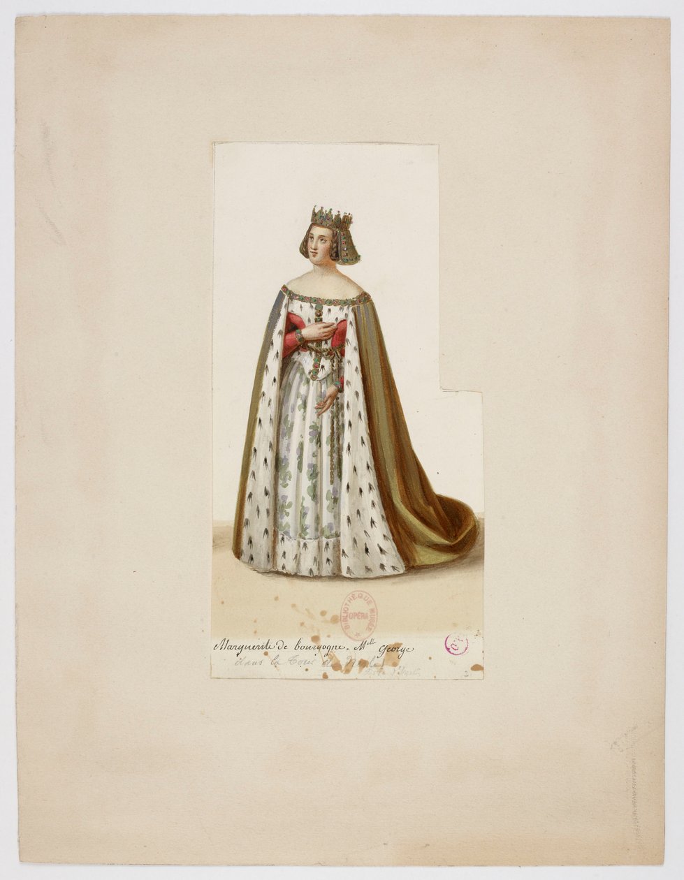 Mlle Georgen puku hahmona Marguerite de Bourgogne (La Tour de Nesle, 1832) 2 tekijältä Eugène Du Faget