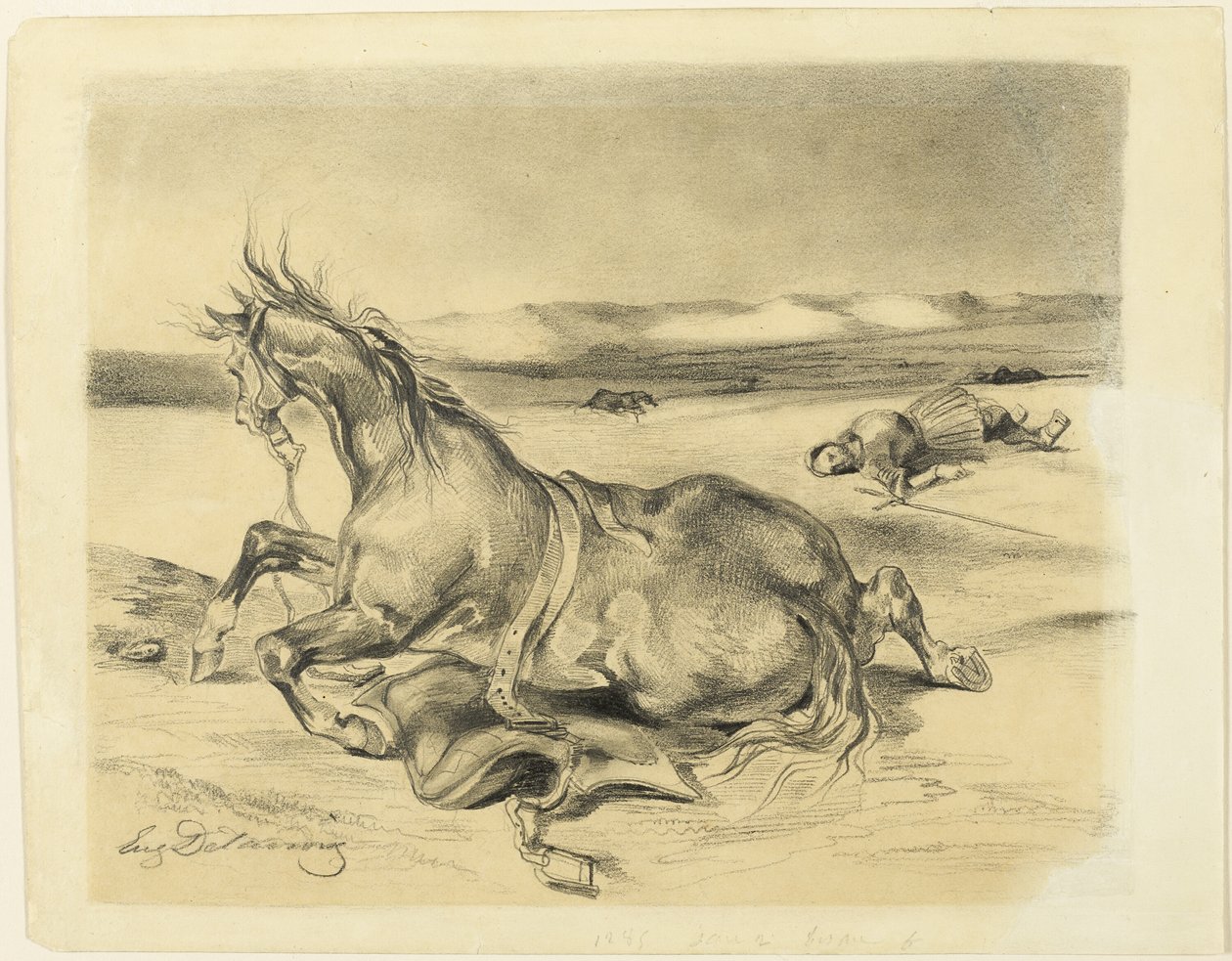 Pudonnut hevonen ja kuollut ritari tekijältä Eugène Delacroix