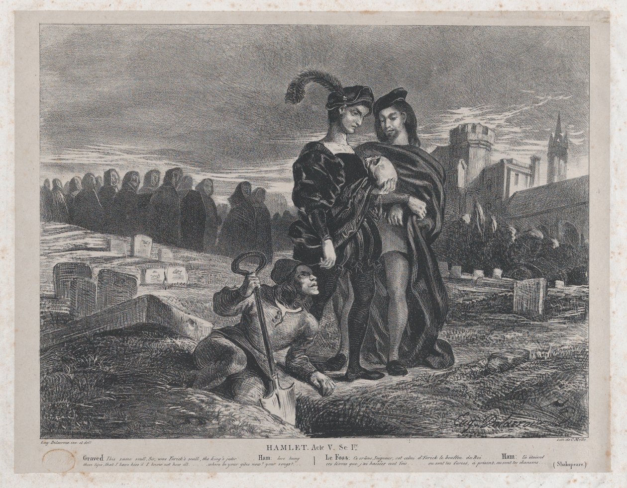 Hamlet miettii Yorickin pääkalloa, 1828, 1828. tekijältä Eugène Delacroix