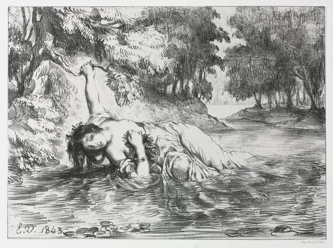 Hamlet: Ophelian kuolema tekijältä Eugène Delacroix