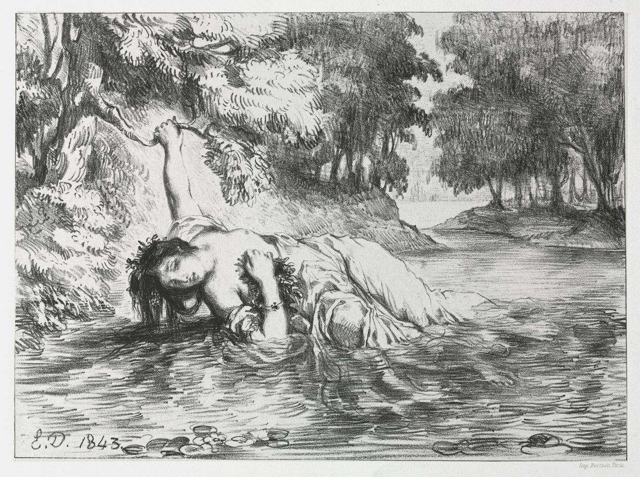 Hamlet: Ophelian kuolema, 1843. tekijältä Eugène Delacroix