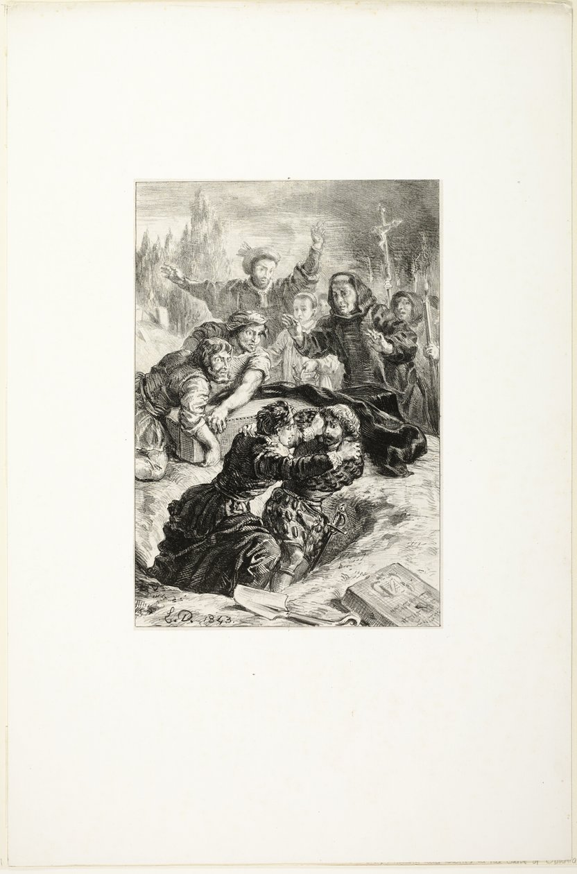 Hamlet ja Laertes Ofelian haudalla tekijältä Eugène Delacroix