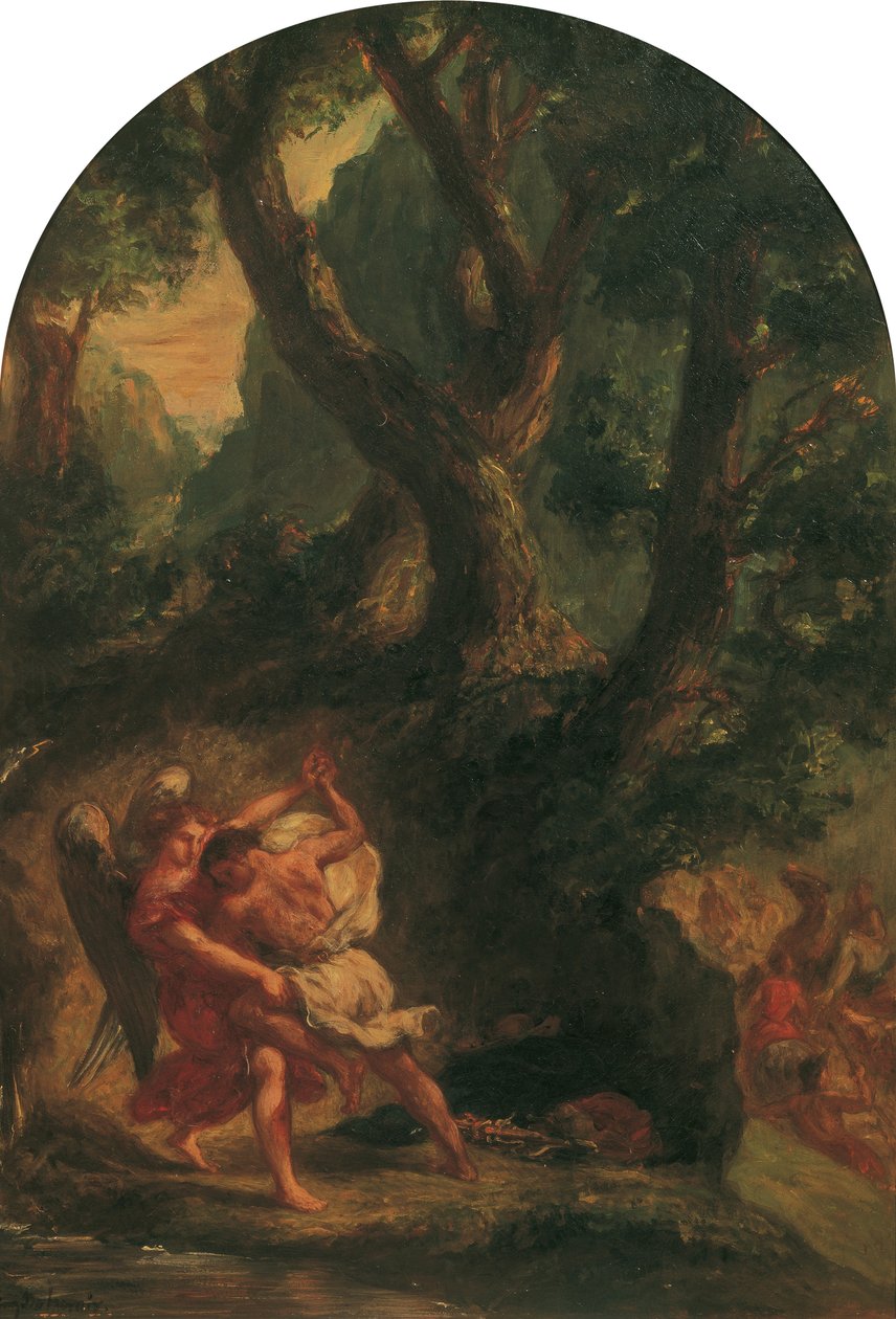 Jaakob paini enkelin kanssa, 1850-1855. tekijältä Eugène Delacroix