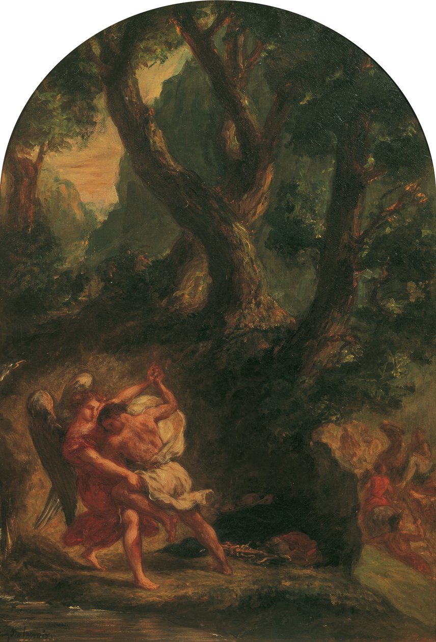 Jaakob painii enkelin kanssa tekijältä Eugène Delacroix