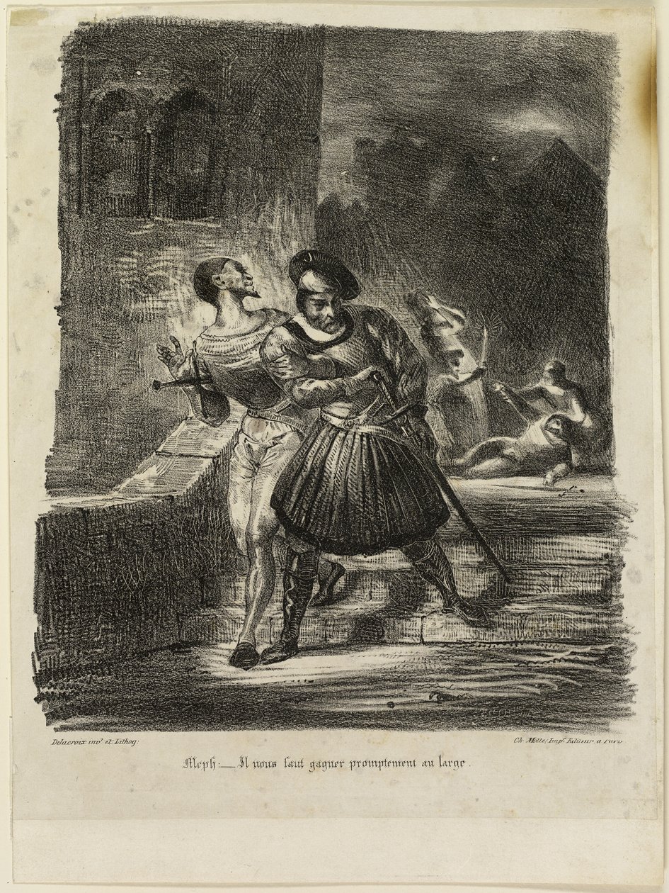 Mefistòfeles i Faust fugint després del Duelfinnish tekijältä Eugène Delacroix