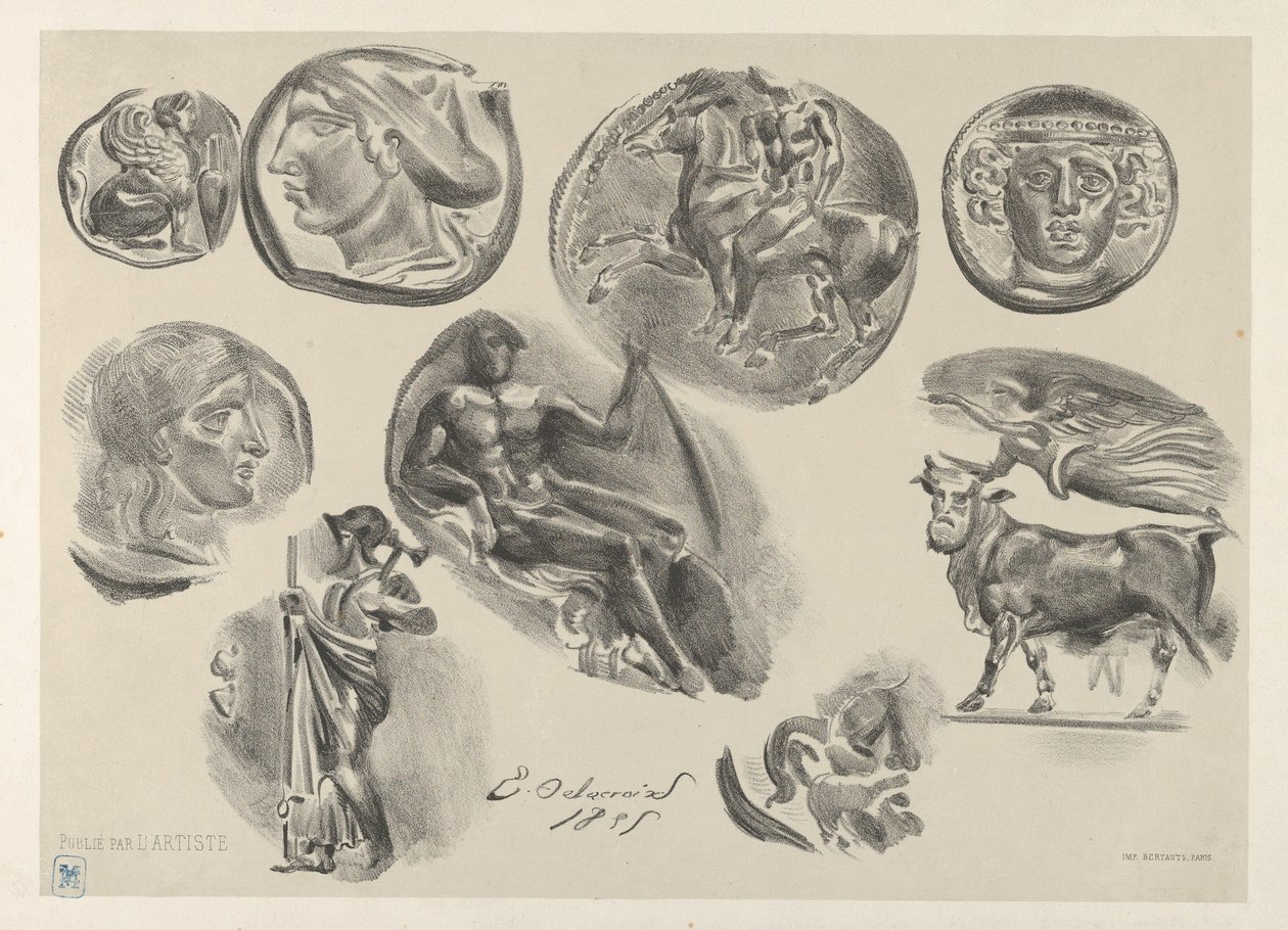 Yhdeksän antiikkikolikon arkki, 1825, 1825. tekijältä Eugène Delacroix