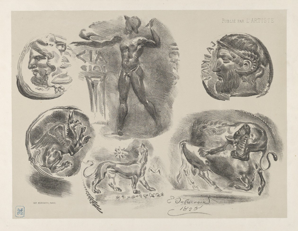 Tutkimuksia kuudesta kreikkalaisesta kolikosta, 1825, 1825. tekijältä Eugène Delacroix