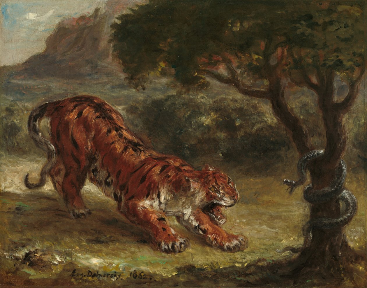 Tiger ja Snake tekijältä Eugène Delacroix