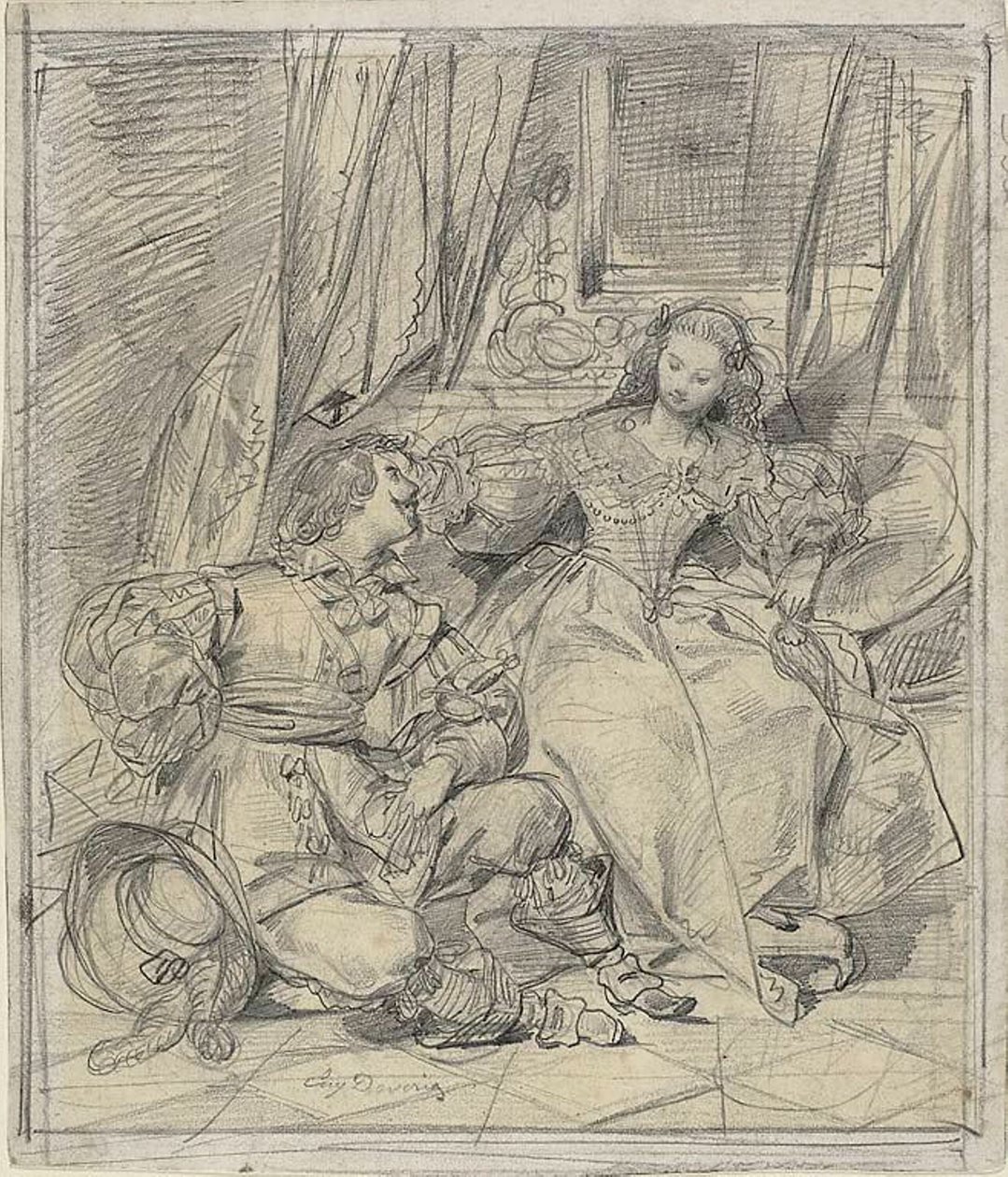 Lady ja Cavalier tekijältä Eugène François Marie Joseph Devéria