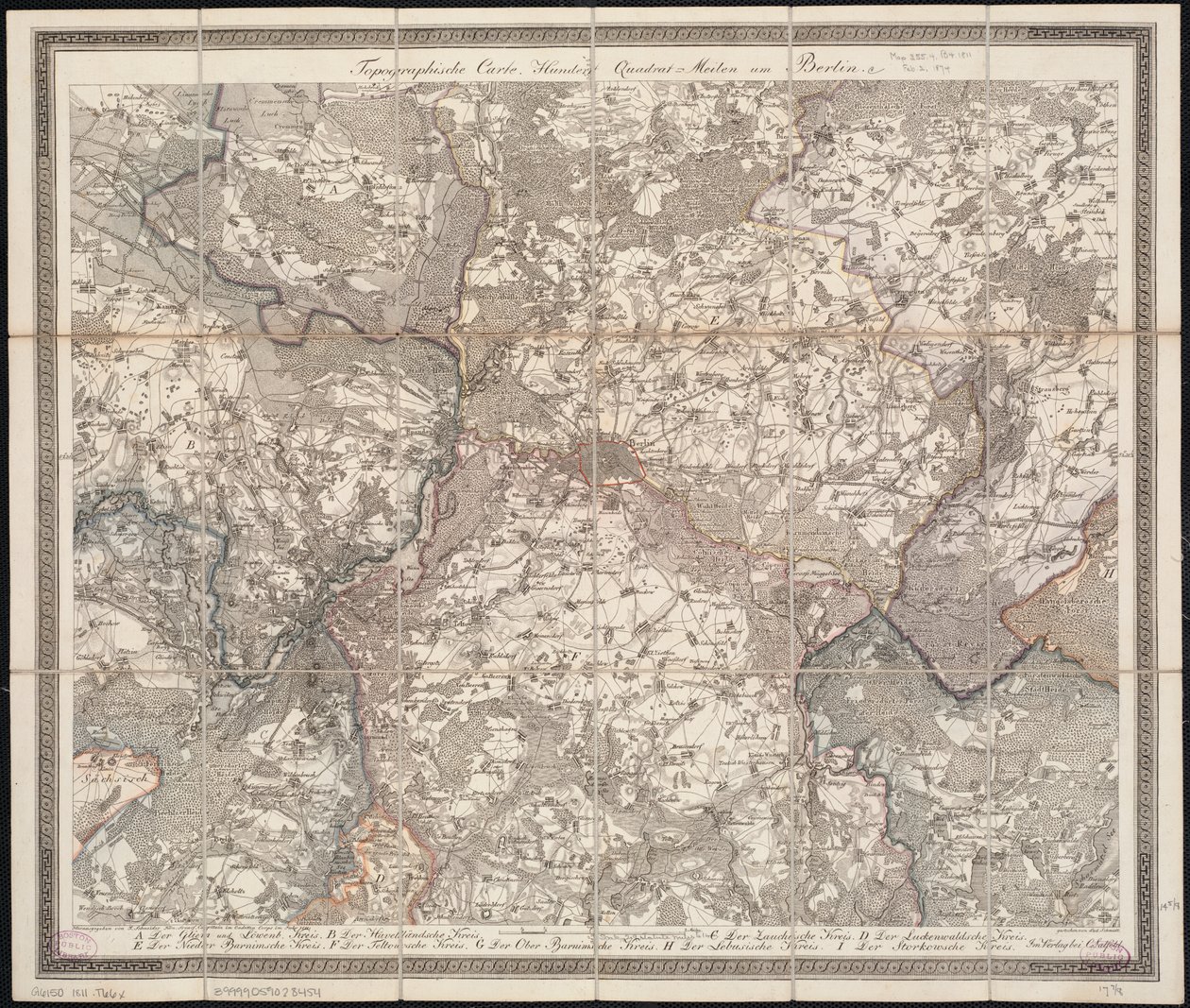 Topografinen Carte Hundert Quadrat-Meilen um Berlin tekijältä F. Schneider