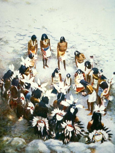 Lenya Ceremony, Walpi Pueblo, n. 1900 (väri litho) tekijältä F. Seth