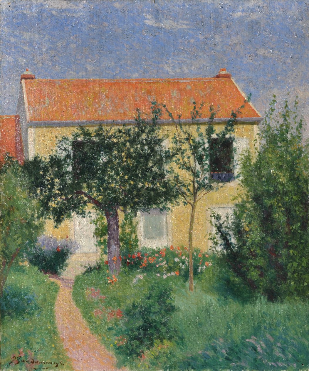 Punainen katto, noin 1882-83 (öljy kankaalle). tekijältä Federigo Zandomeneghi