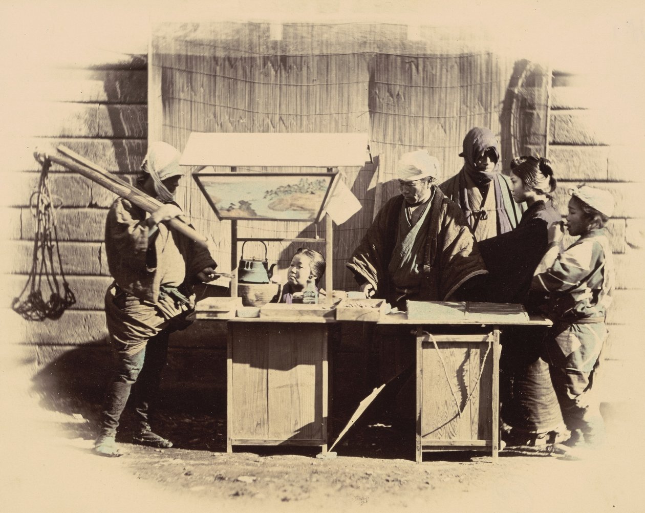 Street Refreshment Stalls, c. 1865. tekijältä Felice Beato